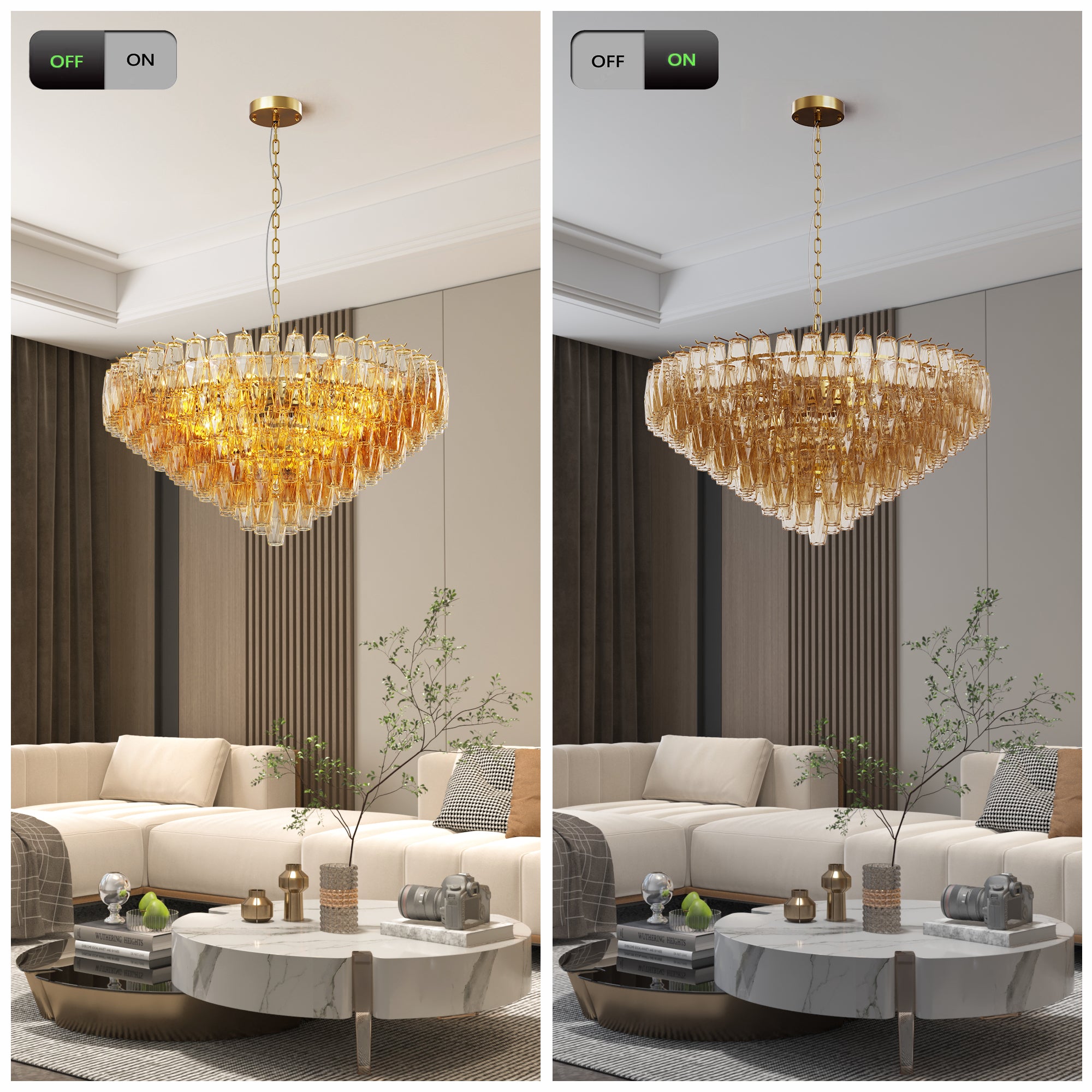 37" Modern Gold Round Chandelier with Tiered Smoke Glass - 14-Light Statement Fixture