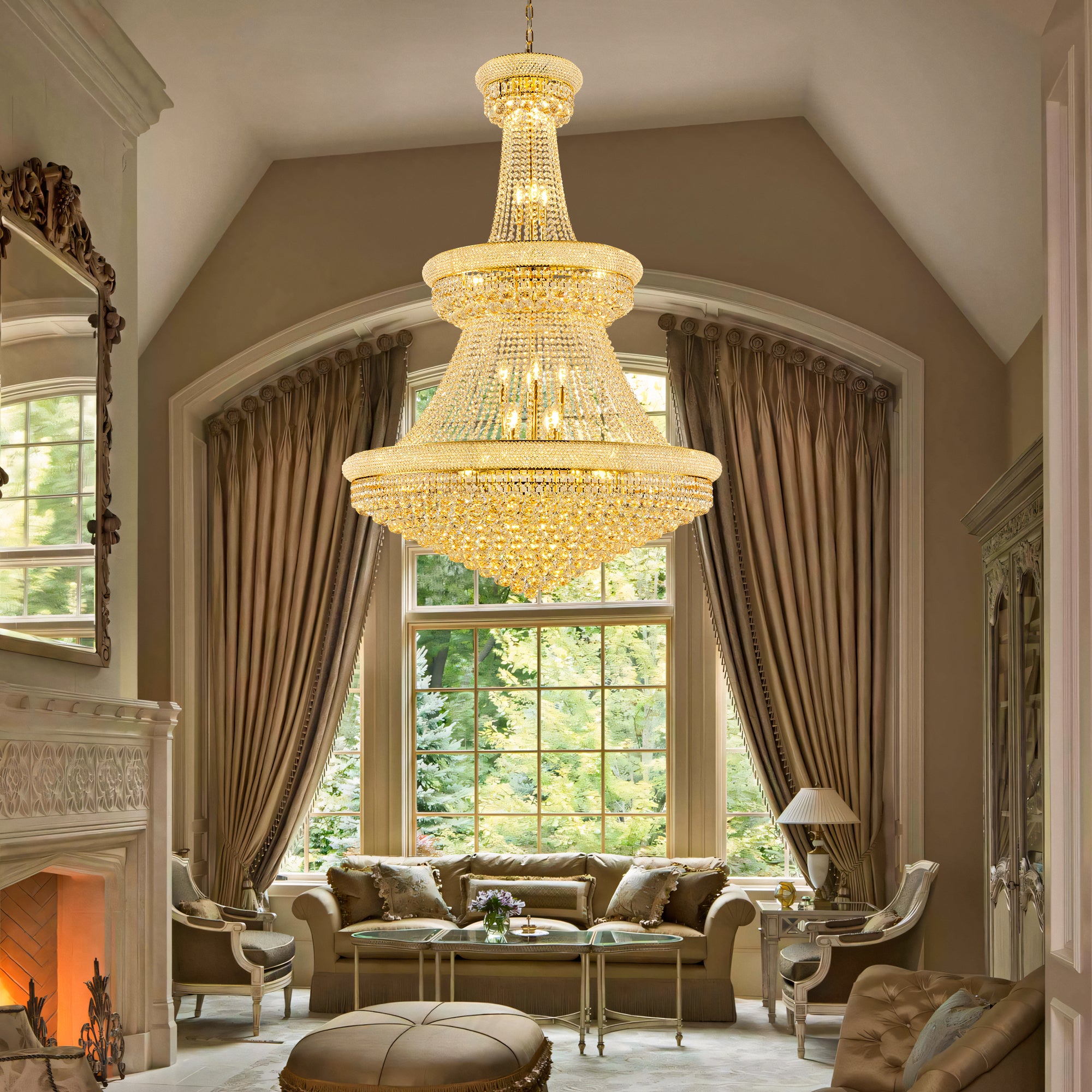 42-Inch 3-Tier Luxury K9 Crystal Chandelier - Empire Style with Adjustable Chain