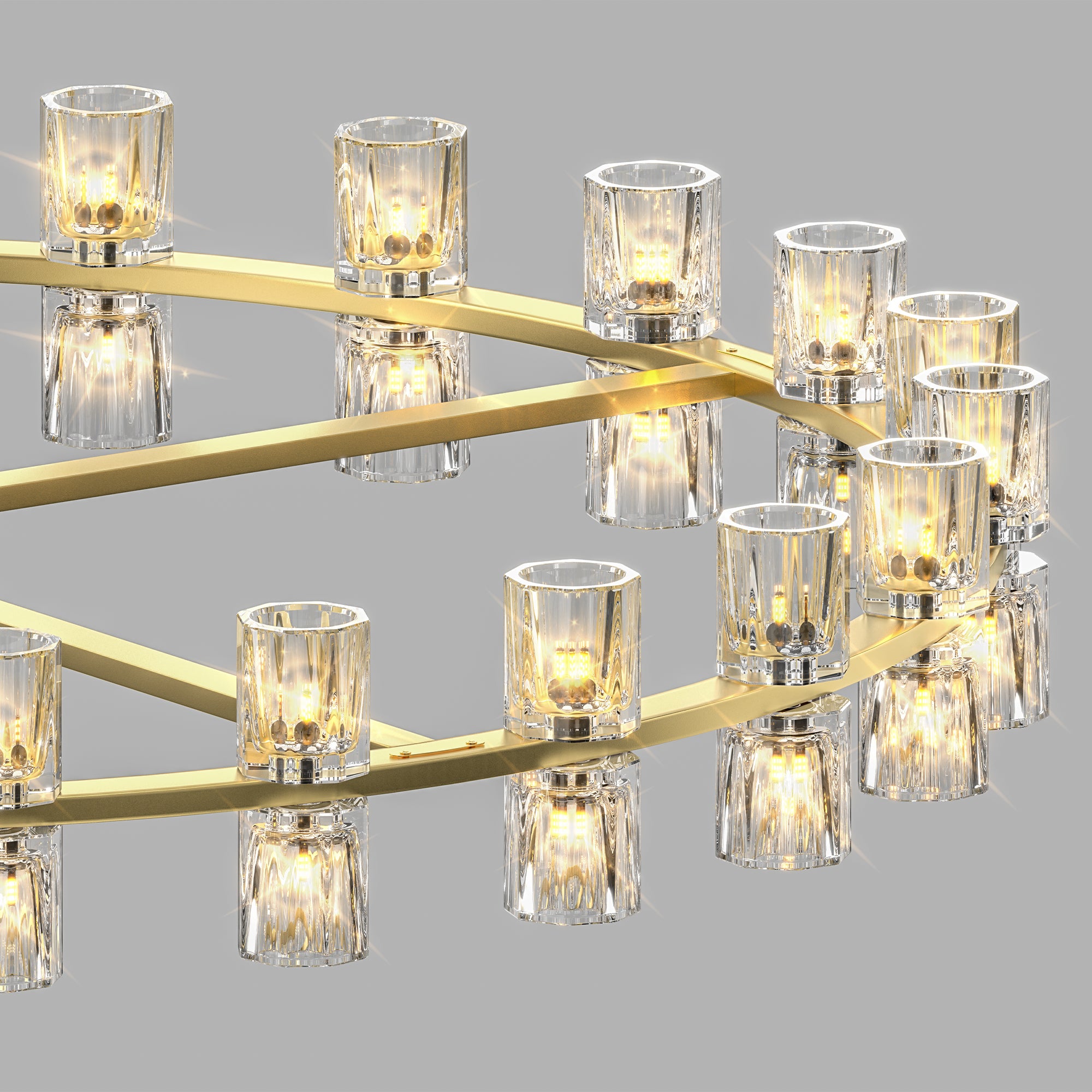 48" Gold Wagon Wheel Chandelier with Crystal Shades - 48-Light Modern Farmhouse Lighting