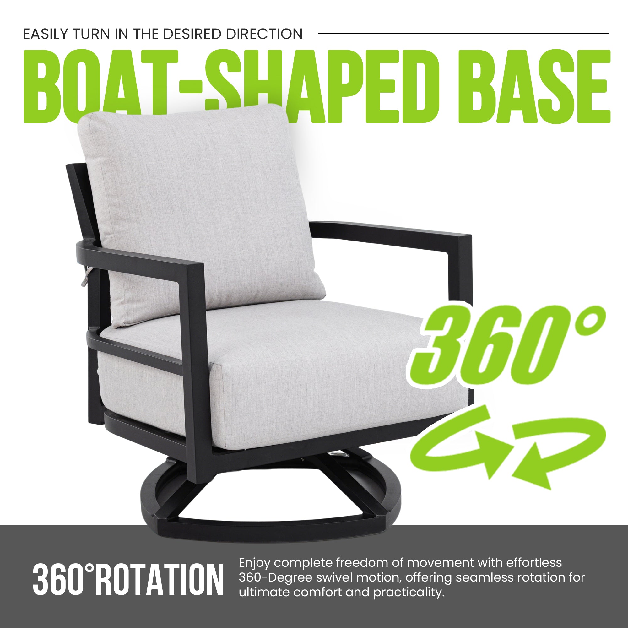 6PC Outdoor Conversation Set with 360° Swivel Chairs & Sintered Stone Table - Rust-Free Aluminum Frame