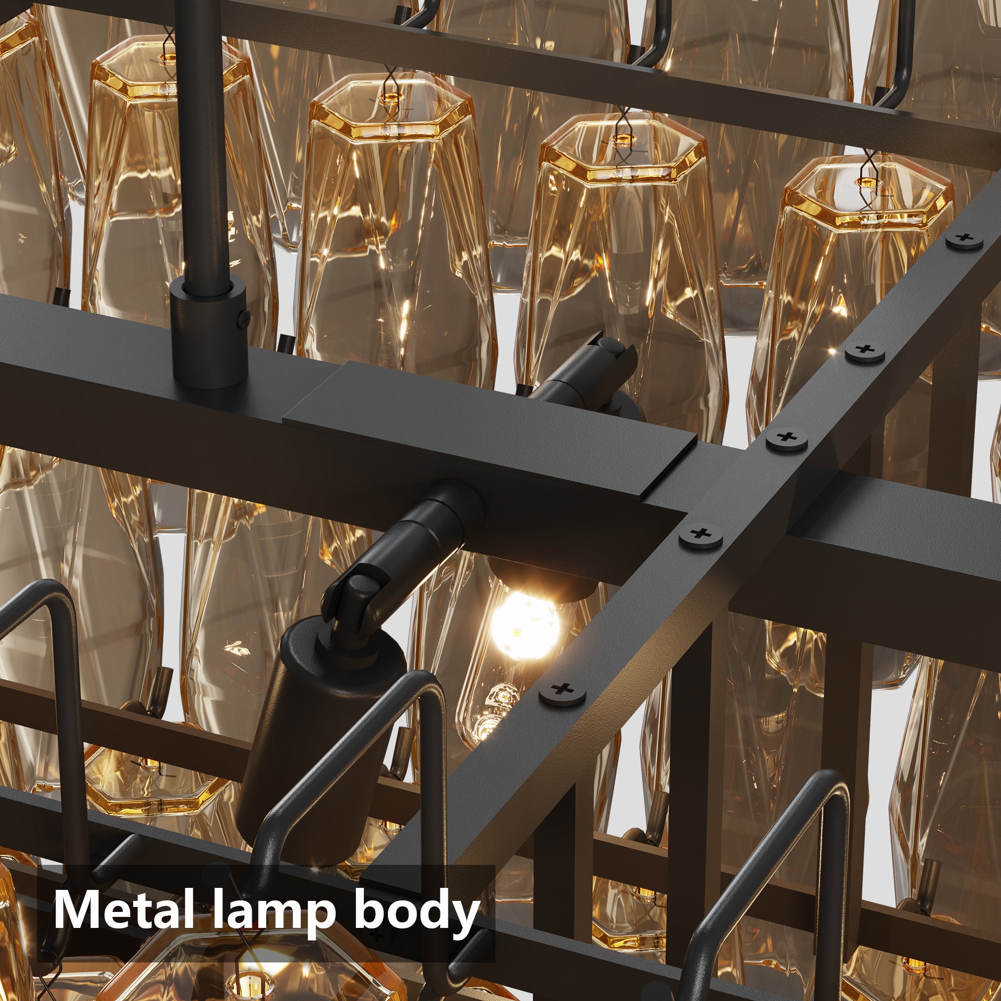 54" 4-Tier Black Chandelier with Smoke Glass - Modern Rectangular Dining Room Lighting