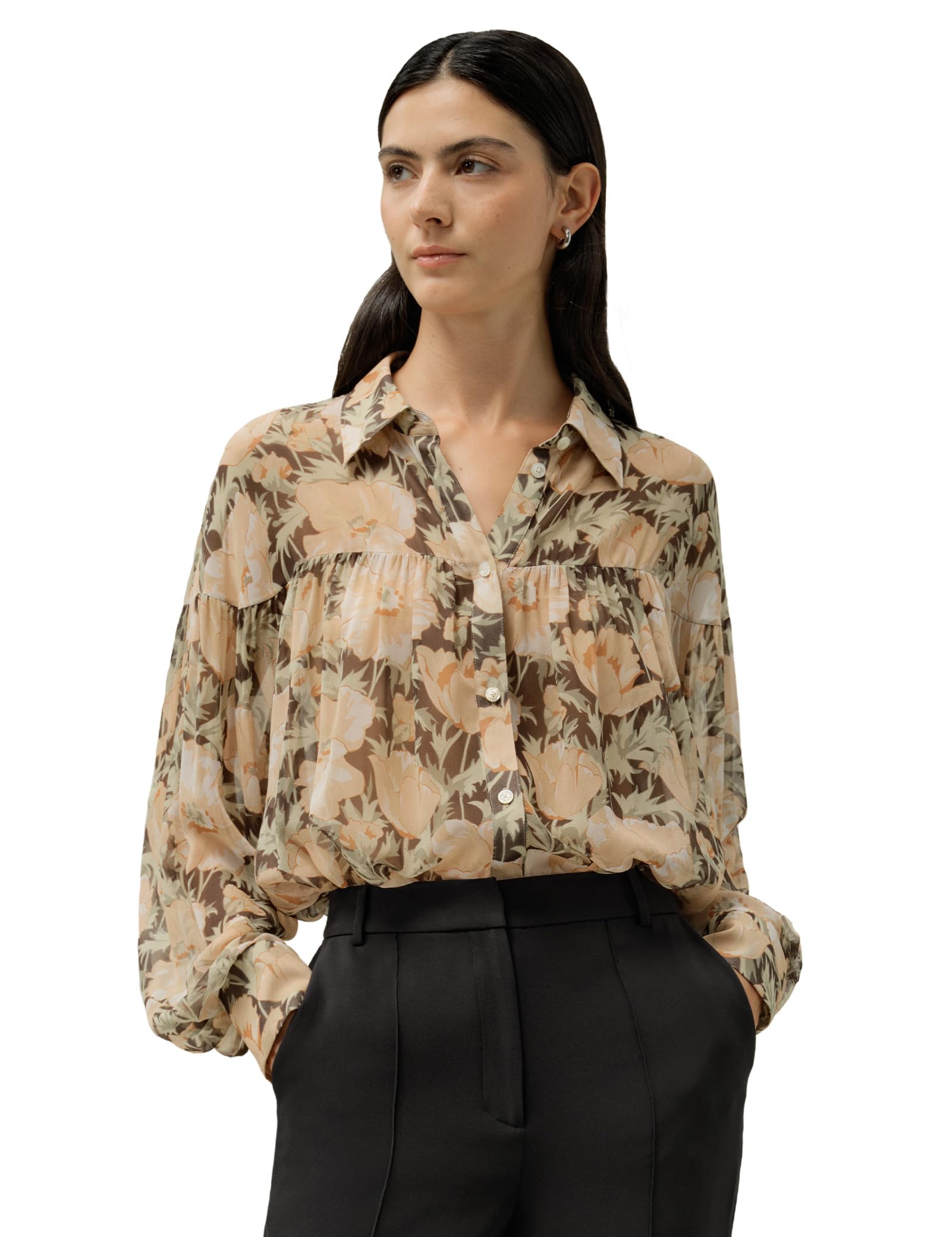 Liberty Women's Pure Silk Blouse - Double-Layered Fluid Chiffon Shirt with Dolman Sleeves
