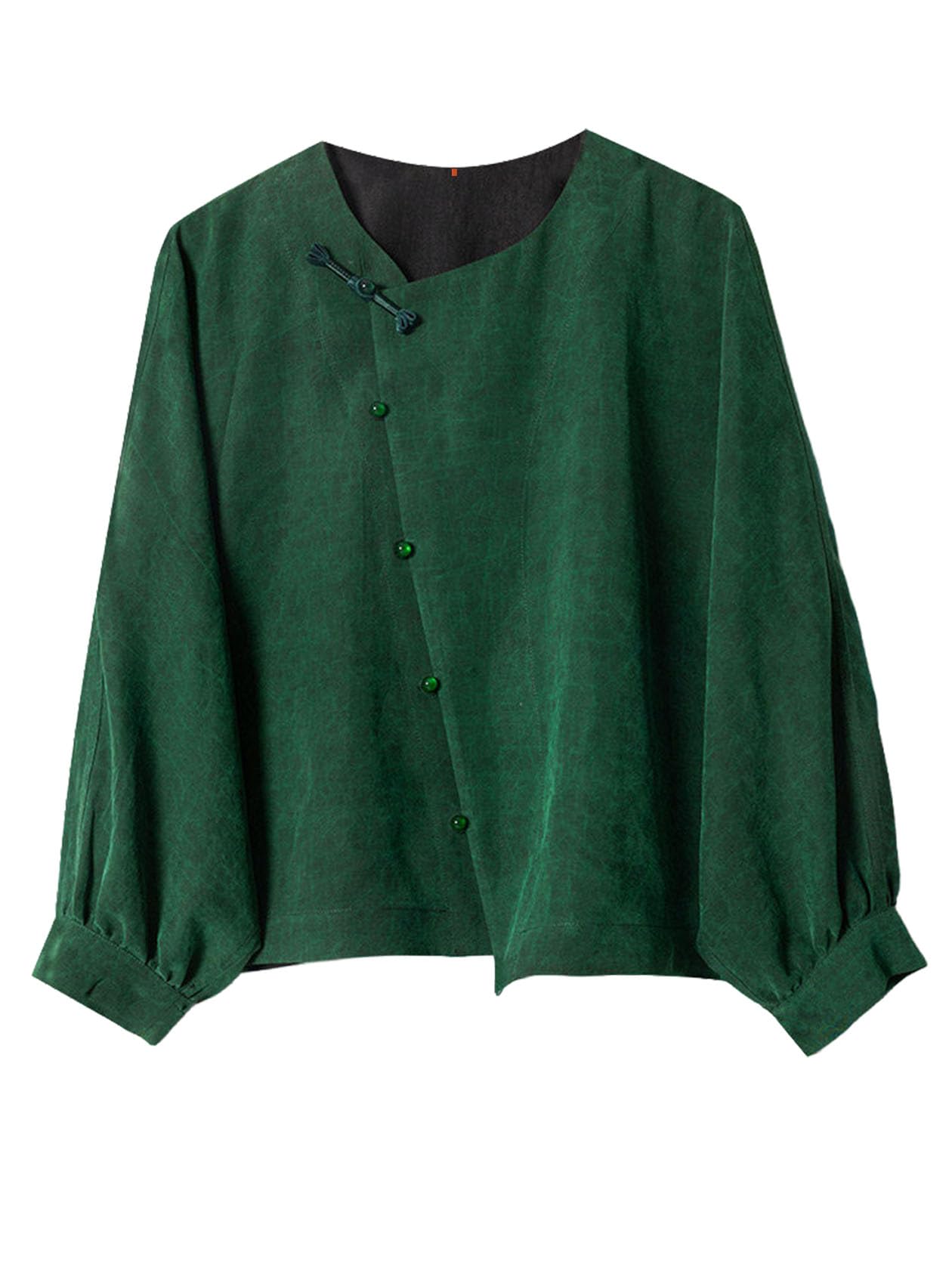 Women's Asymmetrical Gambiered Canton Silk Blouse - Elegant Chinese Style Top in Green