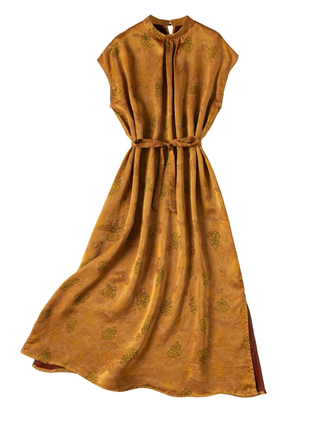 Elegant A-Line Cheongsam Dress - Mandarin Collar Xiangyunsha Jacquard Silk Evening Gown