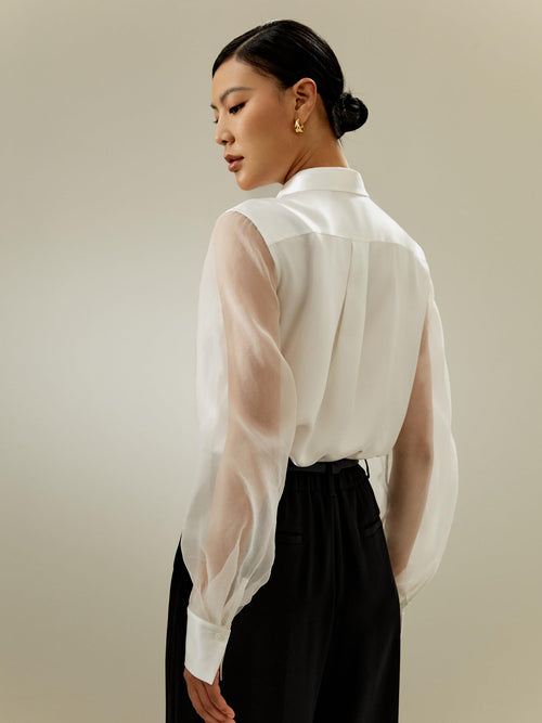 LilySilk Womens Pure Silk Shirt Ladies Silk Blouse with Crisp Sheer Sleeves and Smooth Finish Main Body