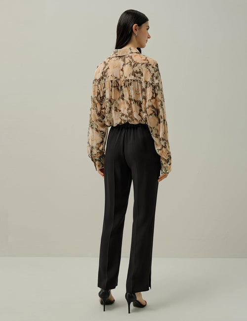 Liberty Women's Pure Silk Blouse - Double-Layered Fluid Chiffon Shirt with Dolman Sleeves