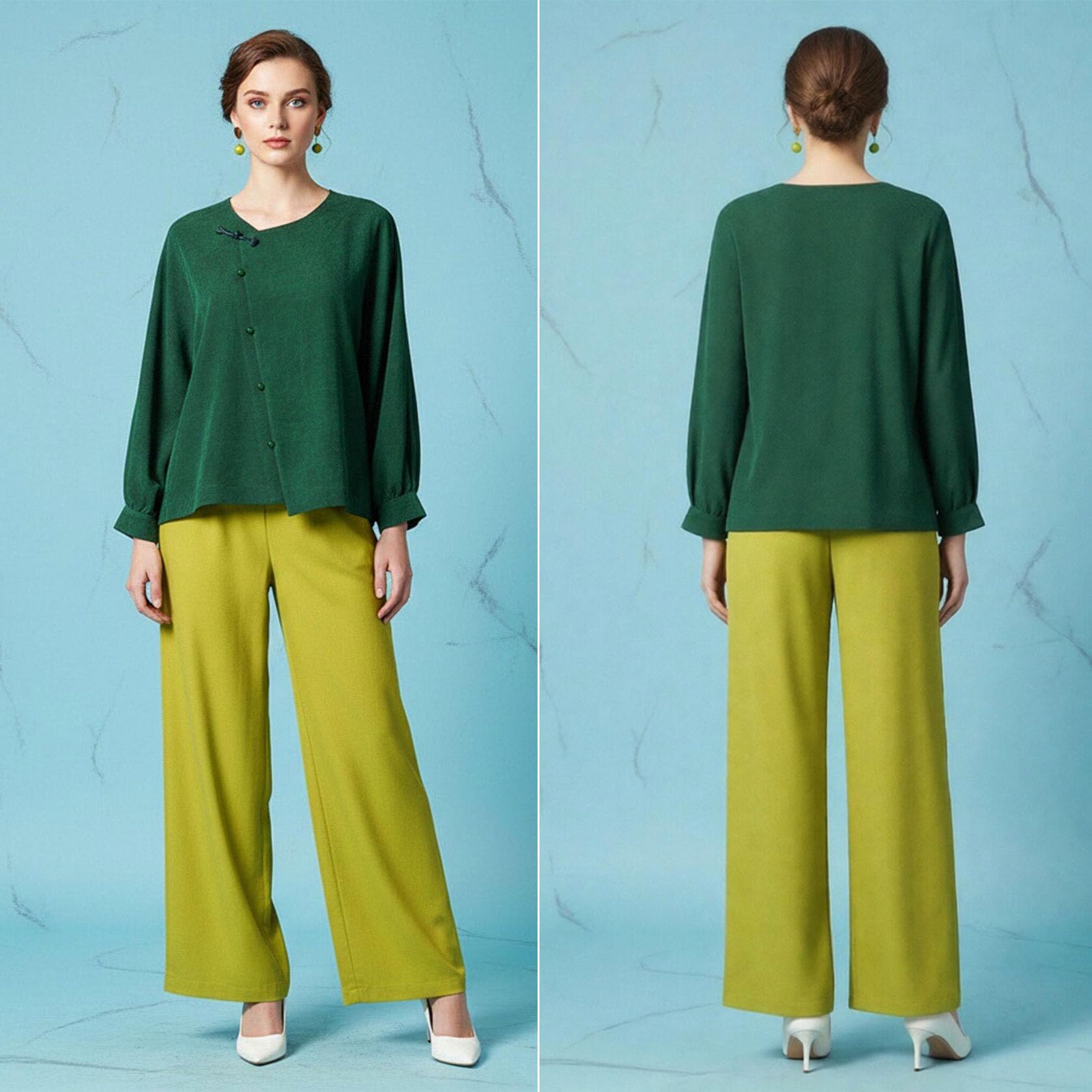 Women's Asymmetrical Gambiered Canton Silk Blouse - Elegant Chinese Style Top in Green