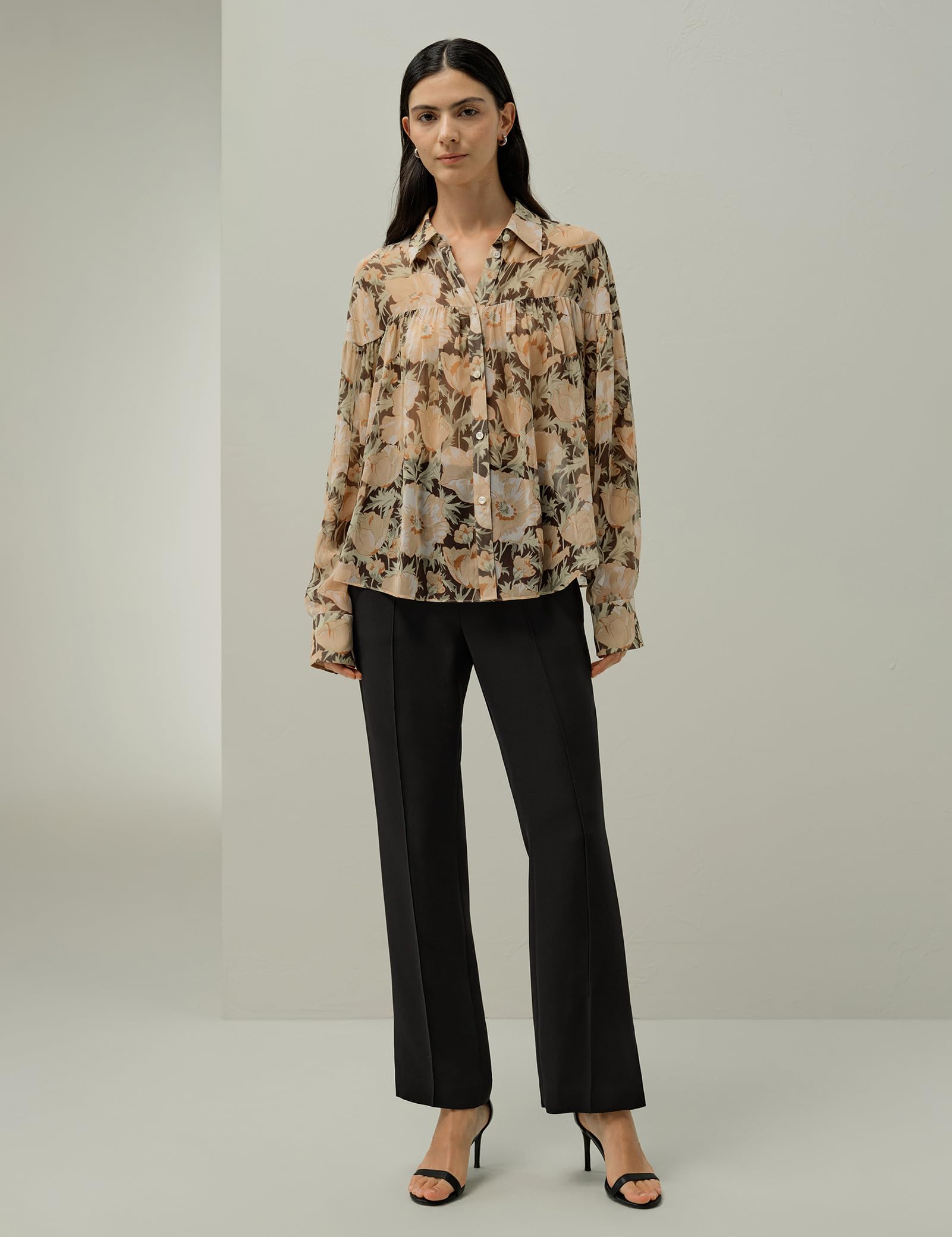 Liberty Women's Pure Silk Blouse - Double-Layered Fluid Chiffon Shirt with Dolman Sleeves