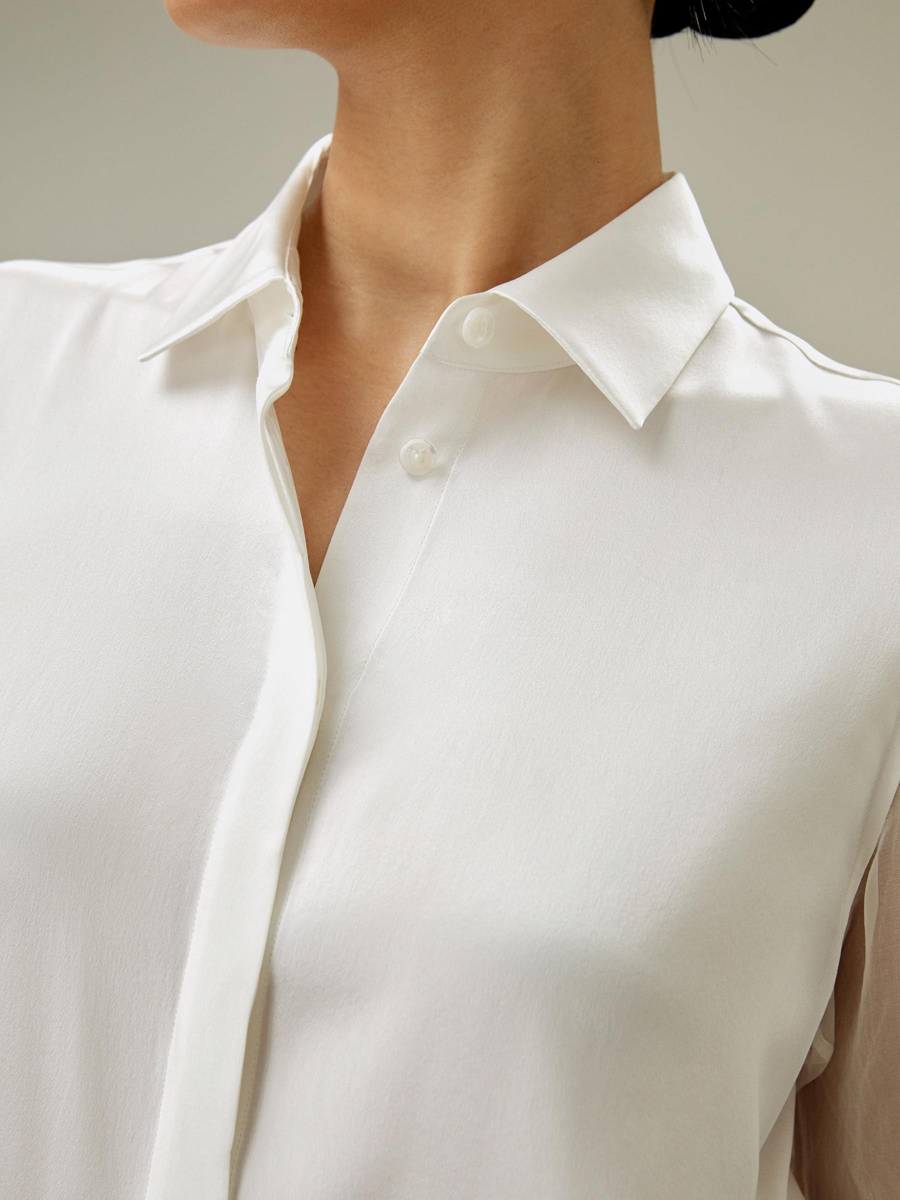 LilySilk Womens Pure Silk Shirt Ladies Silk Blouse with Crisp Sheer Sleeves and Smooth Finish Main Body