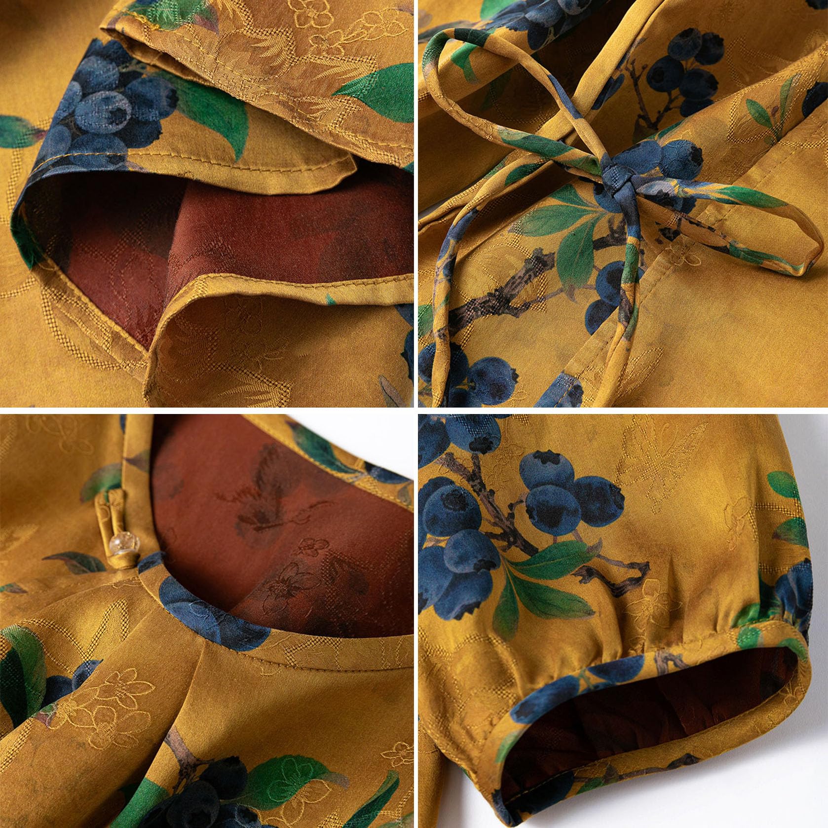 Women's Asymmetrical Silk Blouse - Floral Jacquard Top with Elegant Lantern Sleeves