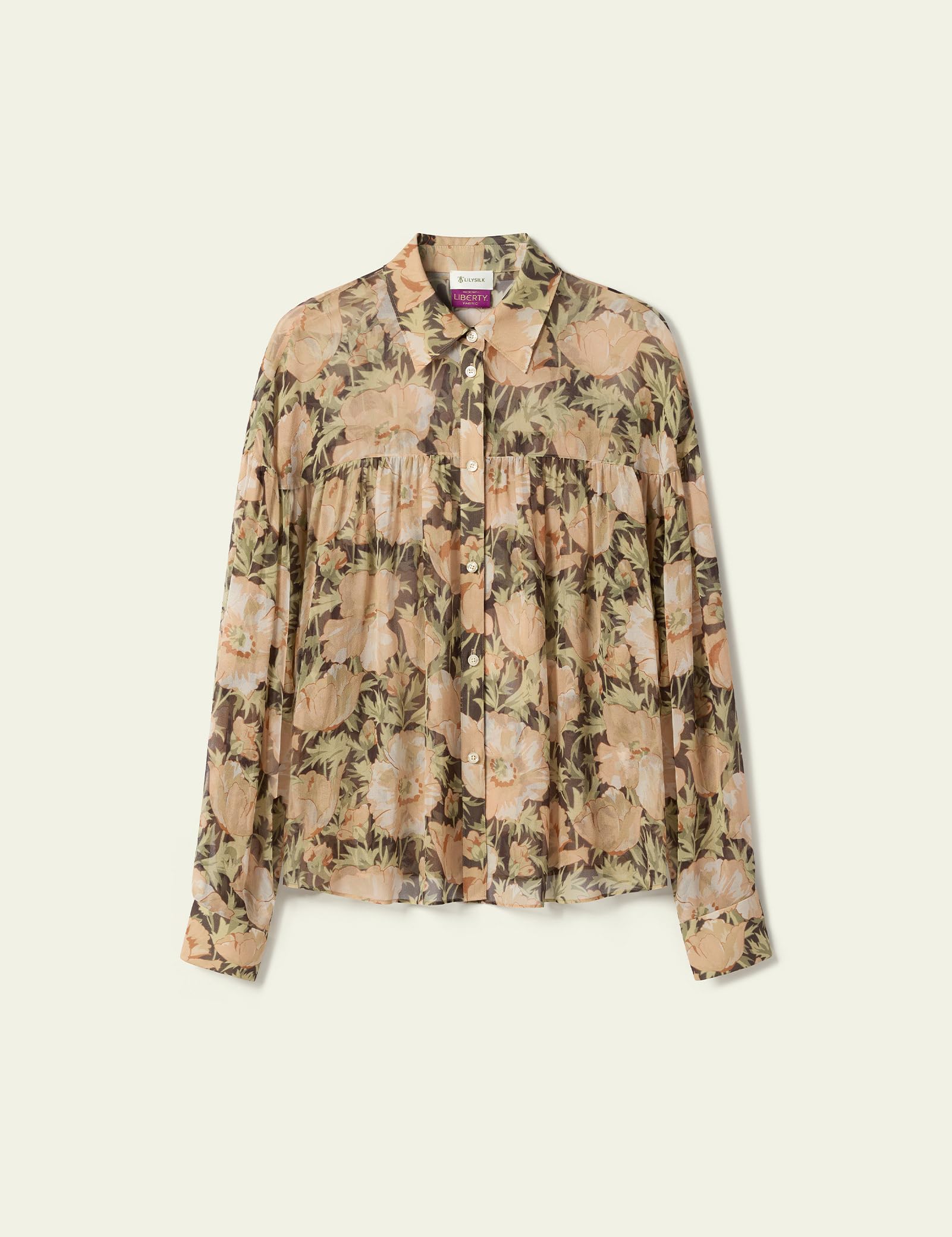Liberty Women's Pure Silk Blouse - Double-Layered Fluid Chiffon Shirt with Dolman Sleeves